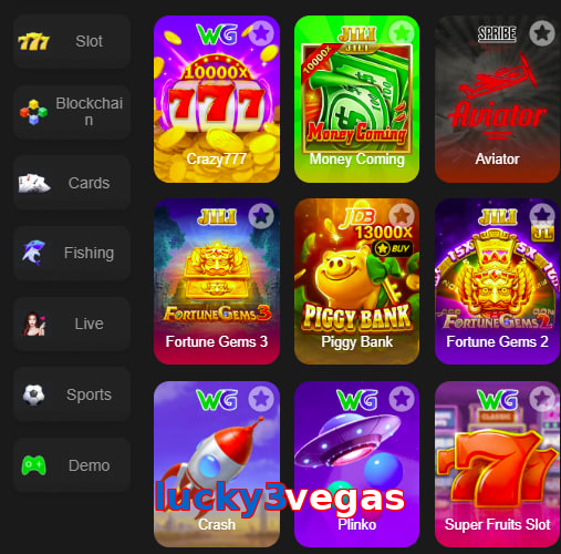 Main screen of Lucky3vegas game page for PK players